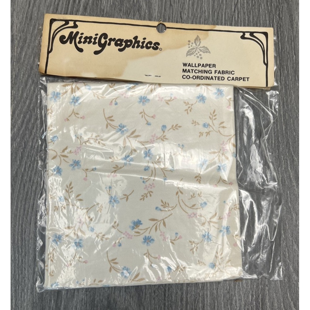 MiniGraphics Dollhouse Wallpaper Fabric Carpet Set 12x16 Floral Blue 3098F NEW